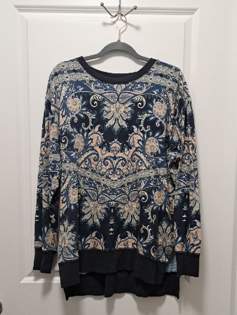 Johnny Was Navy and Cream Paisley Crewneck Sweater